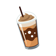 Iced Coffee with Milk Vector Illustration - Cartoon Clipart and Line Art Design.eps