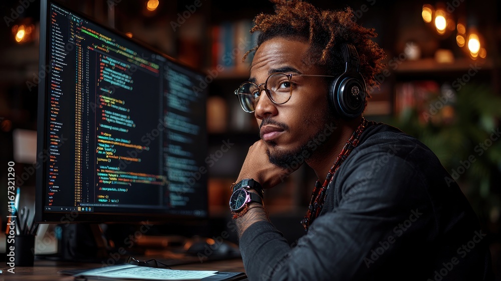Poster focused individual coding at computer workstation