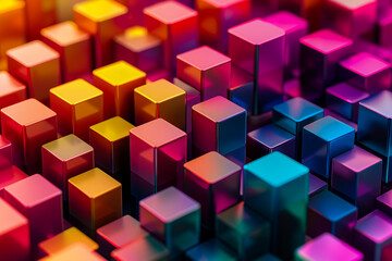 A bunch of colorful cubes that are all different colors