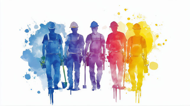 Comstruction workers in watercolor style 