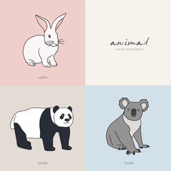 Rabbit, panda, panda, koala illustrations