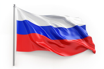 Fototapeta premium Russian National Flag on White Background – High-Quality Tricolor Design Featuring White, Blue, and Red Stripes – Perfect for Educational Projects, Creative Designs, Cultural Events, and Patriotic.