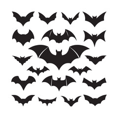 Fototapeta premium Halloween bat set. Black silhouette Halloween bat vector illustration, set of halloween bats halloween bat and bats Bats Silhouettes 