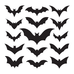 Fototapeta premium Halloween bat set. Black silhouette Halloween bat vector illustration, set of halloween bats halloween bat and bats Bats Silhouettes 