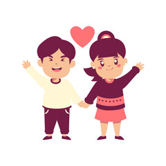 Cute Cartoon Couple Holding Hands with Heart, Design Inspiration, Object, Template, Character