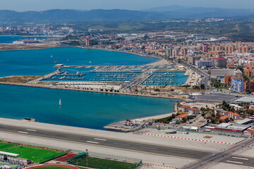Aerial view of the city center of Gibraltar. view from the nature reserve 