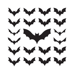 Fototapeta premium Halloween bat set. Black silhouette Halloween bat vector illustration, set of halloween bats halloween bat and bats Bats Silhouettes 