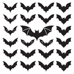 Halloween bat set. Black silhouette Halloween bat vector illustration, set of halloween bats halloween bat and bats Bats Silhouettes
 