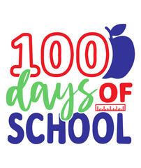 100 Days of School typography design on plain white transparent isolated background for card, shirt, hoodie, sweatshirt, apparel, tag, mug, icon, poster or badge