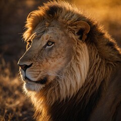 Highlight a lion’s outline against golden light.