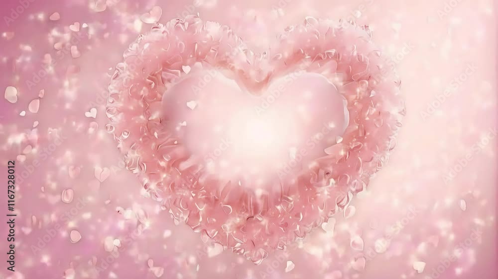 Aufkleber pink heart with soft light and bokeh effect with falling petals.
