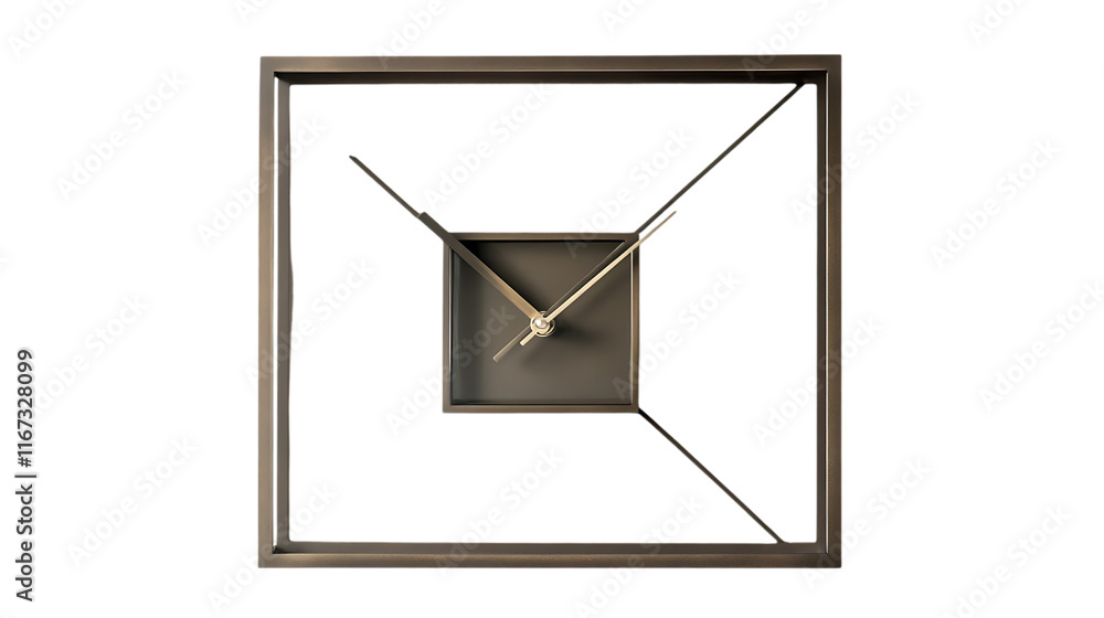 Poster a modern square wall clock with a minimalist design in dark tones.