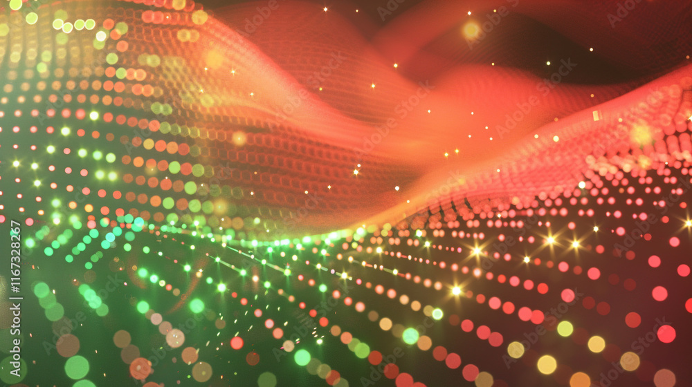 Poster a red and green pattern of dots. the red and green dots are arranged in a way that creates a sense o