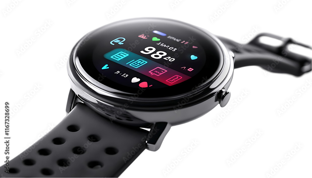 Poster A modern smartwatch displaying health metrics and notifications.