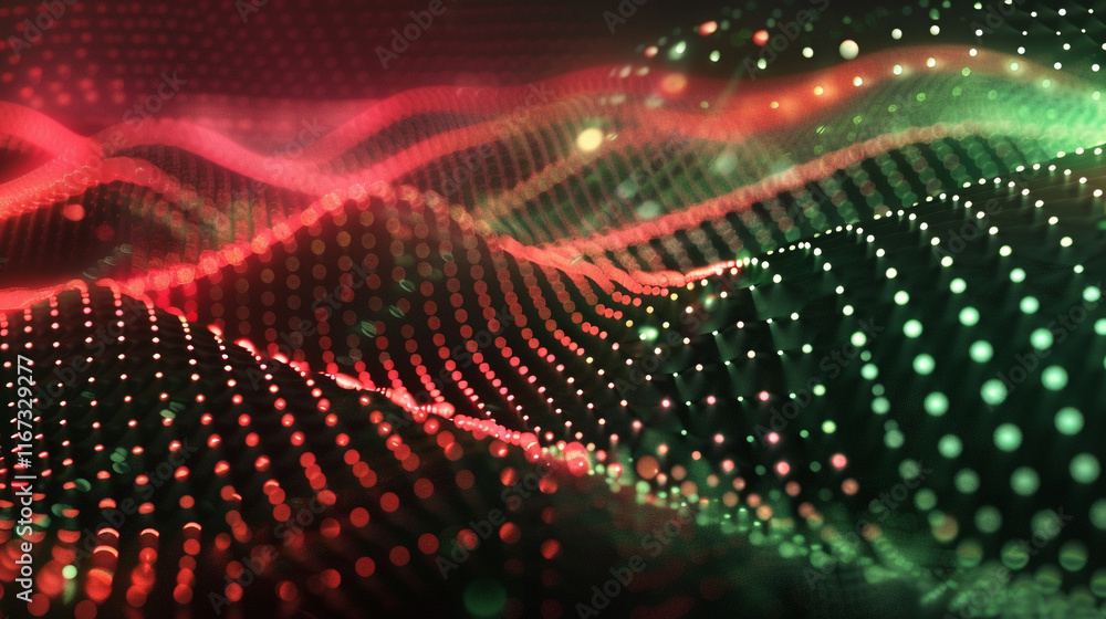 Poster a red and green pattern of dots. the red and green dots are arranged in a way that creates a sense o