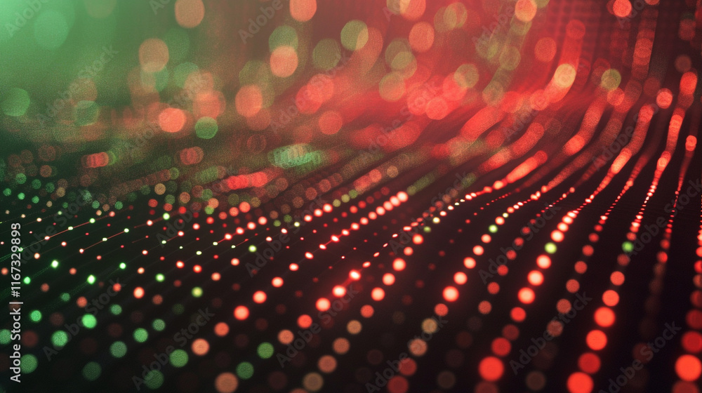 Poster a red and green pattern of dots. the red and green dots are arranged in a way that creates a sense o
