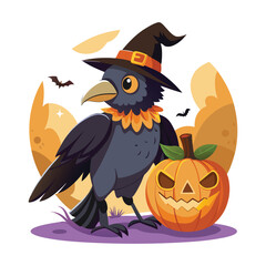 Fototapeta premium Illustration of Halloween Crow And Pumpkin