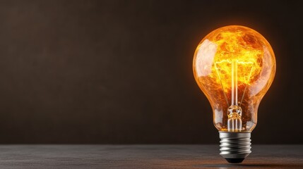This striking image features a burning light bulb that generates warmth and energy, symbolizing inspiration and creativity amid a dark background.