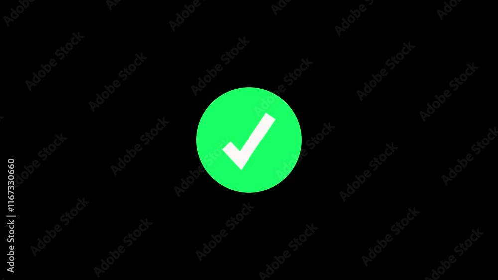 Poster animation of check mark icon. white and green check mark on transparent background. check mark on tr