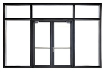 Elegant black storefront door design set against a white background.