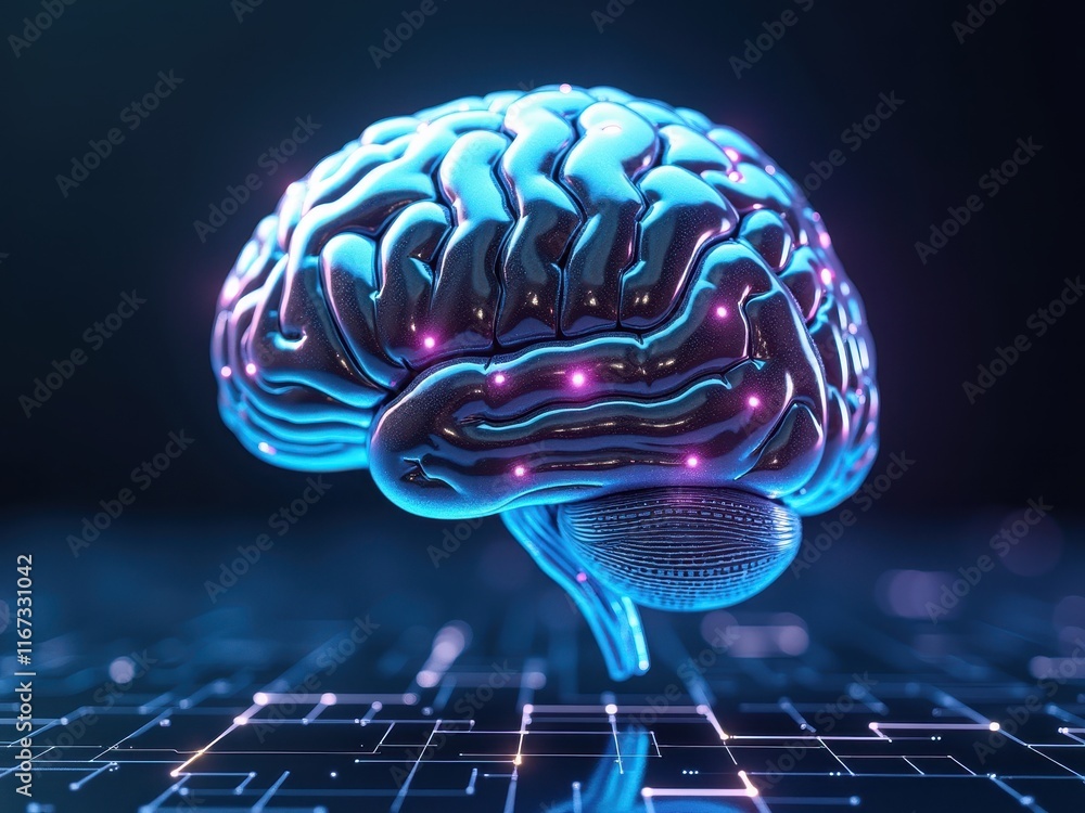Poster highly detailed ultrahighresolution rendering of a futuristic human brain with glowing neural connec