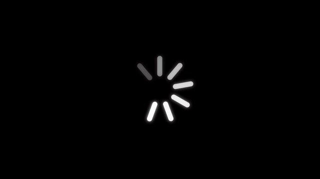 oading wheel animation - Animated spinning load icon with alpha layer transparent background. Loading circle icon animation on black background.