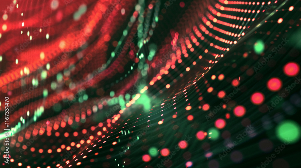 Poster a red and green pattern of dots. the red and green dots are arranged in a way that creates a sense o