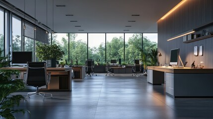 Fototapeta premium Modern Office Space with Natural Light and Greenery