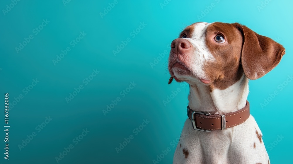 Poster a charming beagle dog gazes thoughtfully towards the future, featuring unique fur patterns and a joy