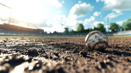 Baseball on the Dirt Mound in Bright Daylight