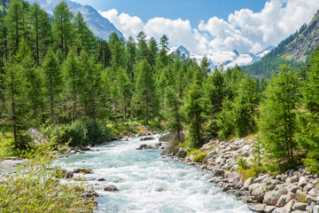 Landscape of Val Roseg with it  glacier in the background-Pontresina-Switzerland