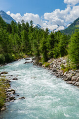 Landscape of Val Roseg with it  glacier in the background-Pontresina-Switzerland