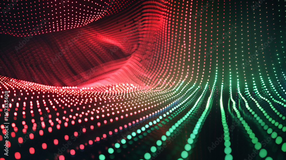 Poster a red and green pattern of dots. the red and green dots are arranged in a way that creates a sense o