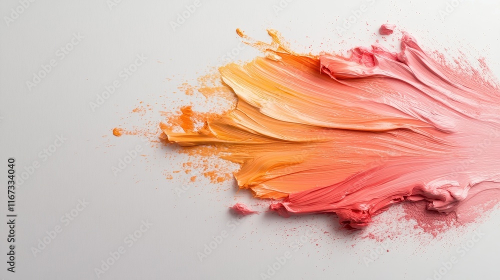 Poster a dynamic swirl of smooth paint blending from warm to cool tones, artfully spreading across a clean 