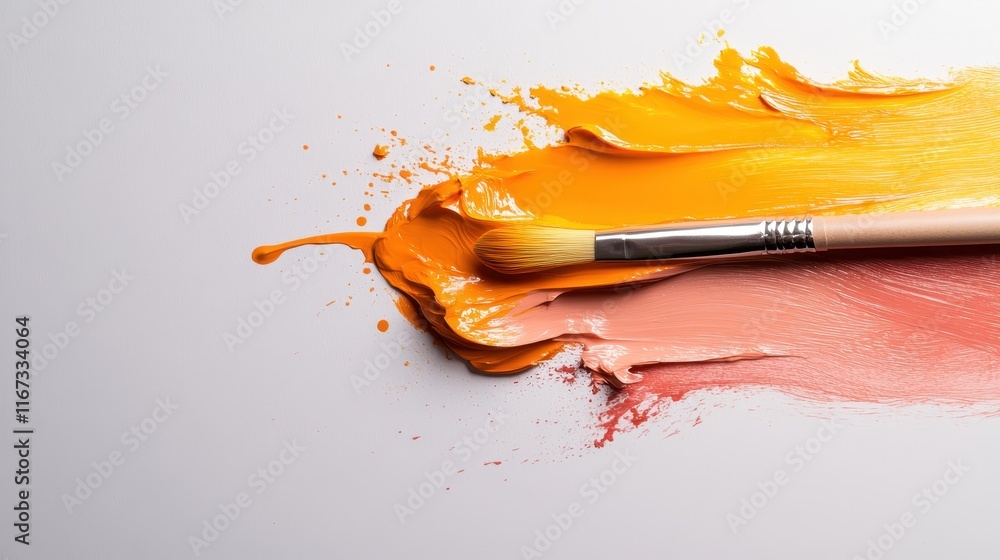Poster a collection of vibrant orange and pink paint strokes with a brush, showcasing the dynamic and expre