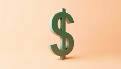 Obraz premium golden dollar symbol with a glossy finish and subtle red accents. The image is set against a soft peach gradient background, financial, investment, and business 