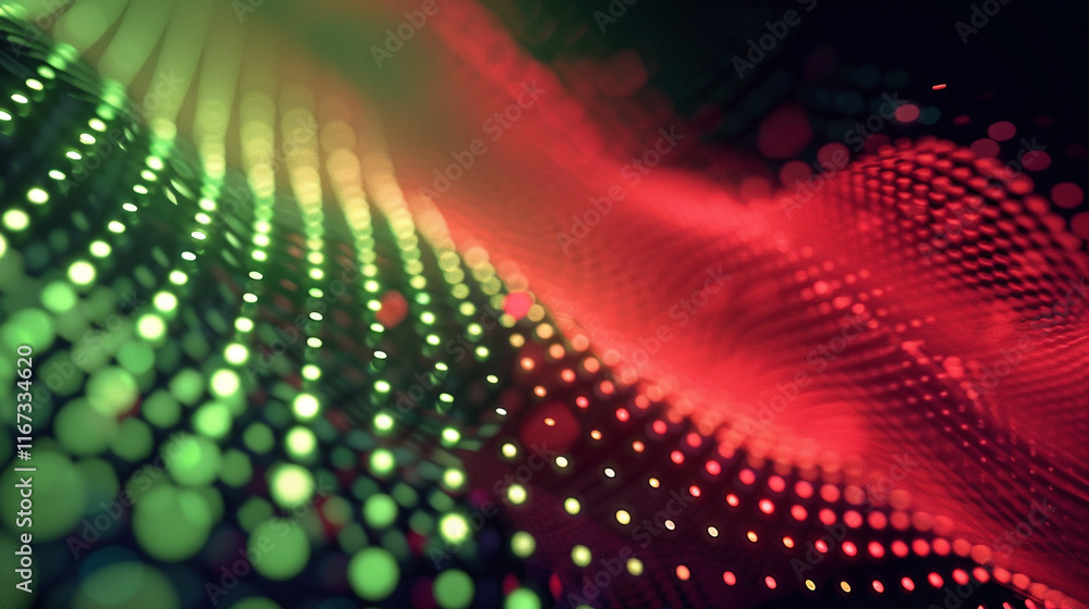 Poster a red and green pattern of dots. the red and green dots are arranged in a way that creates a sense o