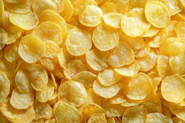A close-up perspective of a crunchy potato chips snack background.