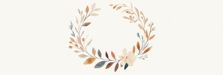 Obraz premium Elegant delicate wreath design featuring leaves and floral elements for spring decor