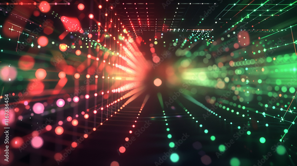 Poster a red and green pattern of dots. the red and green dots are arranged in a way that creates a sense o