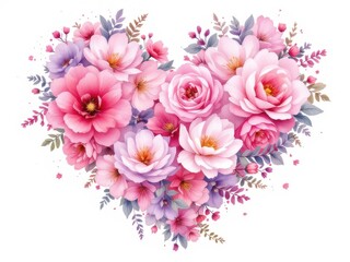 Fototapeta premium Heart-shaped composition of pink flowers, a romantic and delicate design, great for Valentine's Day or love-themed projects.