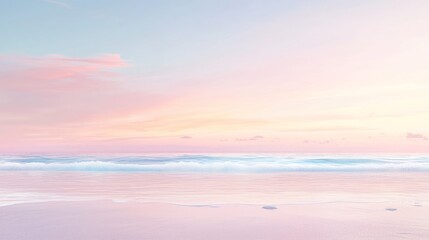 Fototapeta premium Peaceful Sunrise at Serene Beach with Soft Pastel Colors and Gentle Waves - Photorealistic Ultra-Detailed Scene with Reflective Pebbles