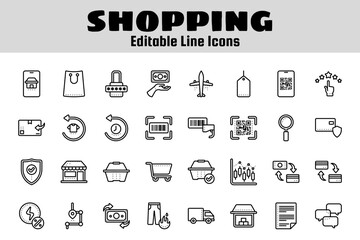 Online shopping outline icon set