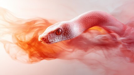 Fototapeta premium A mesmerizing image of a pink snake entwined in wisps of ethereal smoke, creating an enchanting visual that blurs the line between reality and fantasy, evoking wonder and intrigue.
