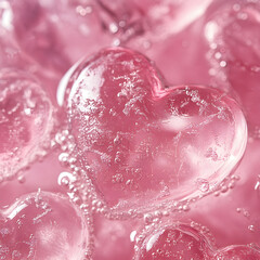 Ice hearts on pink soda background, Valentine's Day concept background