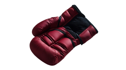 A pair of red boxing gloves designed for training and competition.
