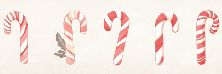 Obraz premium Festive candy cane collection in soft red and white hues for holiday decor and design