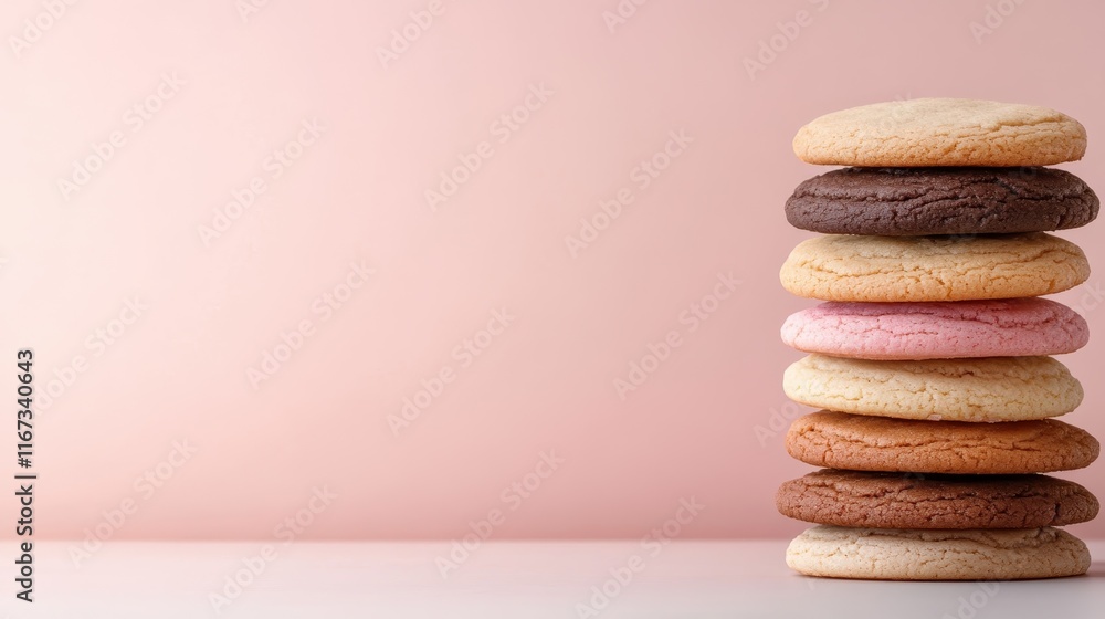 Poster this image features a creative stack of colorful cookies against a soft background, beautifully arra
