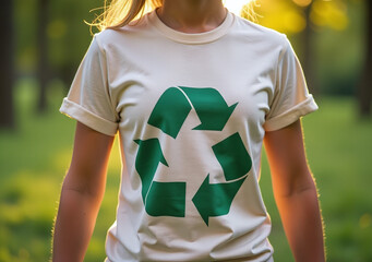 person wears recyclable shirt fighting environmental causes