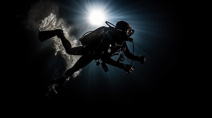 Fototapeta premium Scuba diver is checking a healthy coral reef in a tropical sea